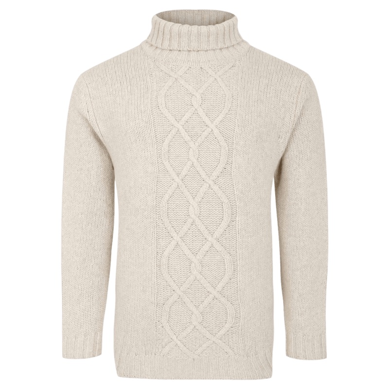 Peter Gribby Roll Neck Cable Knit Chalk Medium