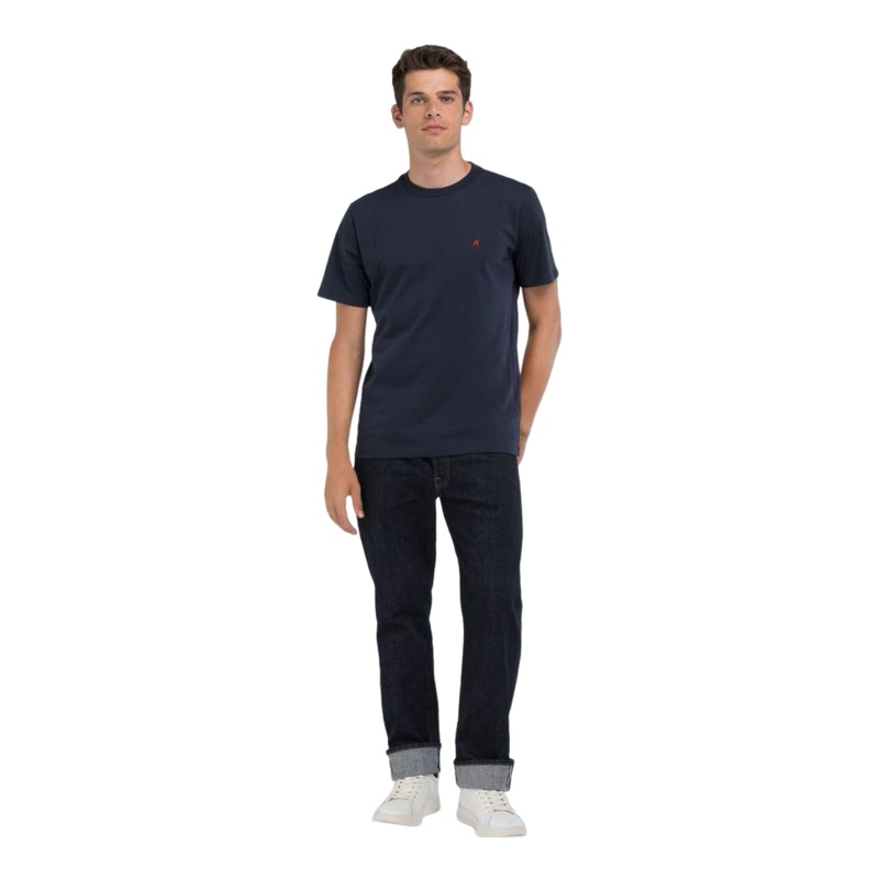 Replay Red Logo T-Shirt Navy Medium
