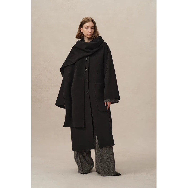 Sissi Detachable Scarf Coat in Double-Face Wool XS