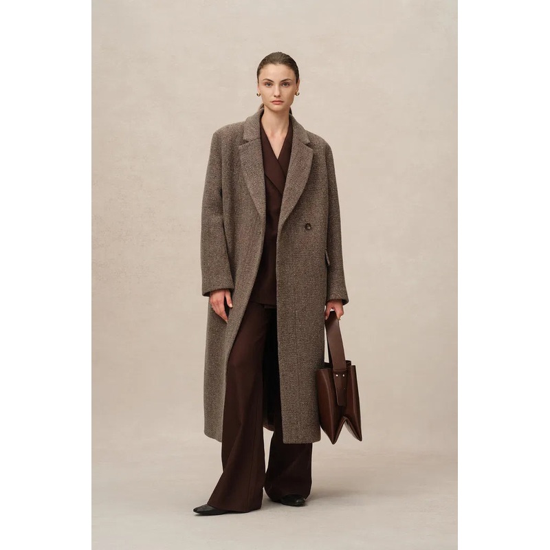 Uomo Asymmetric Coat in Merino Wool Tweed XS