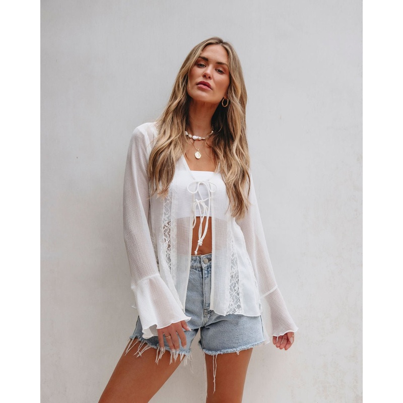 White Bell Sleeve Sheer Lace Top – DOORBUSTER Small