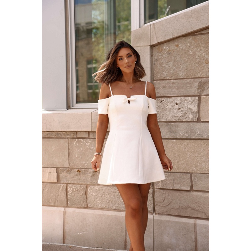 White Cold Shoulder Flare Mini Dress – DOORBUSTER Small