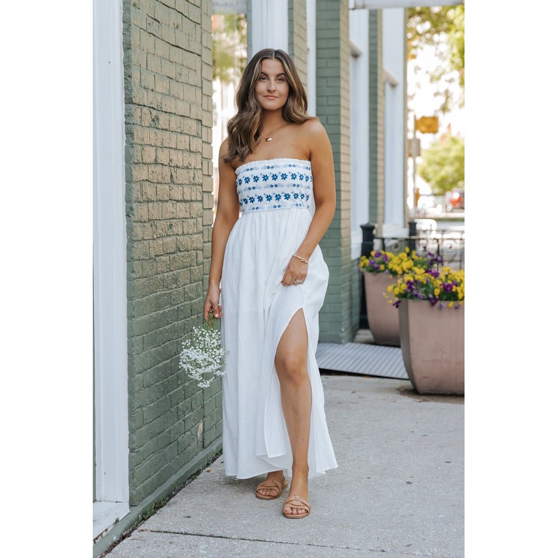White Strapless Slit Maxi Dress – FINAL SALE Small