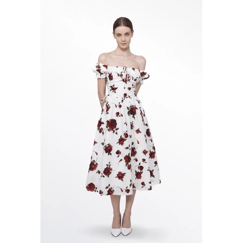 Belle Rose Print Dress in Silk Cotton Blend XS