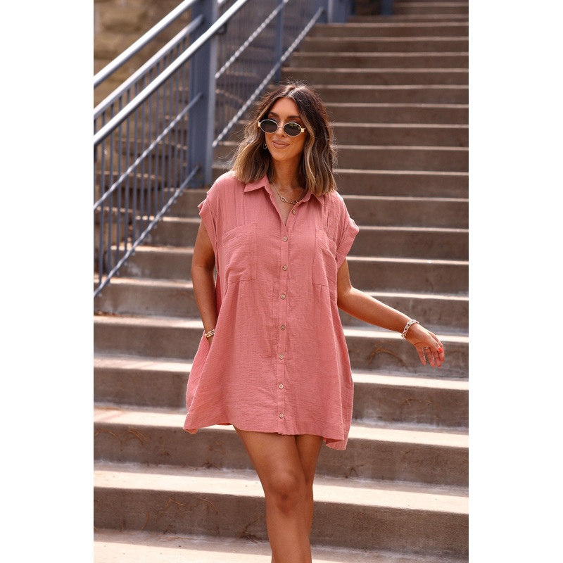 Clay Belle Button Down Tunic Mini Dress – FINAL SALE Small