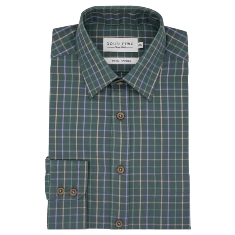 Double Two Long Sleeve Check Brushed Cotton Shirt Green/Purple 19