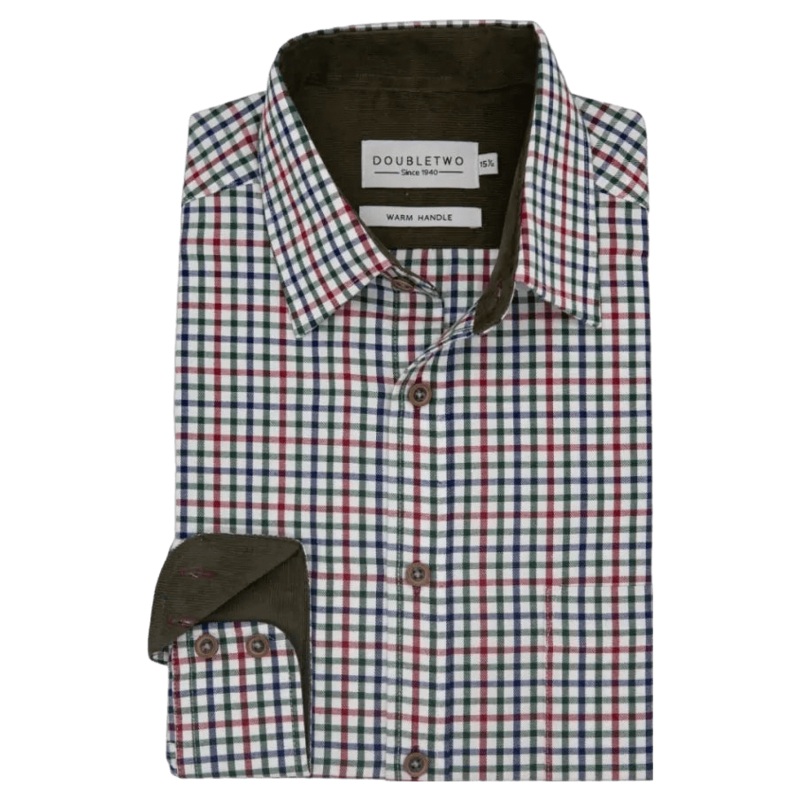 Double Two Long Sleeve Check Brushed Cotton Shirt Navy/Green/Red 18.5