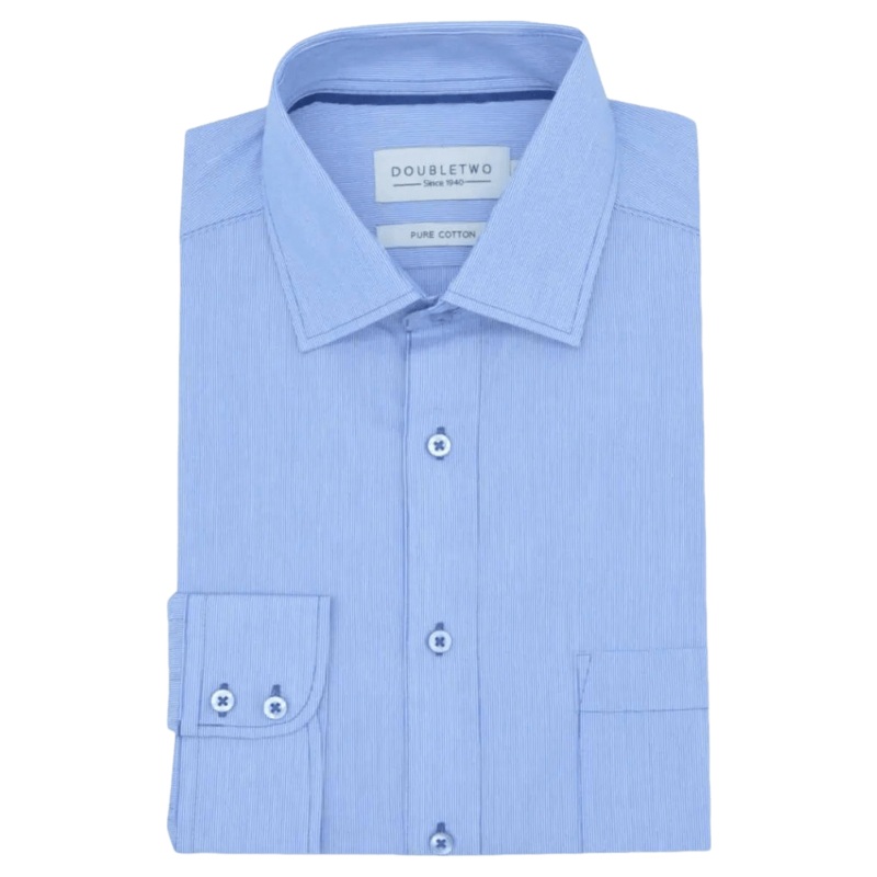 Double Two Long Sleeve Pin Stripe Shirt Blue 18.5