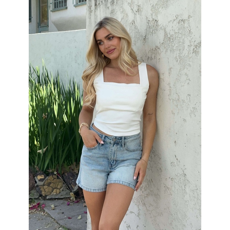 Elegant Double Layer Square Neck Tank Top – Ivory – FINAL SALE Small