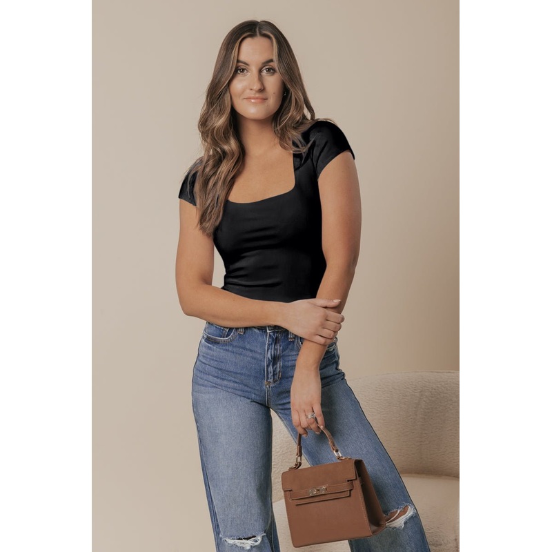 Free People Square Eyes Bodysuit – Black – FINAL SALE Small