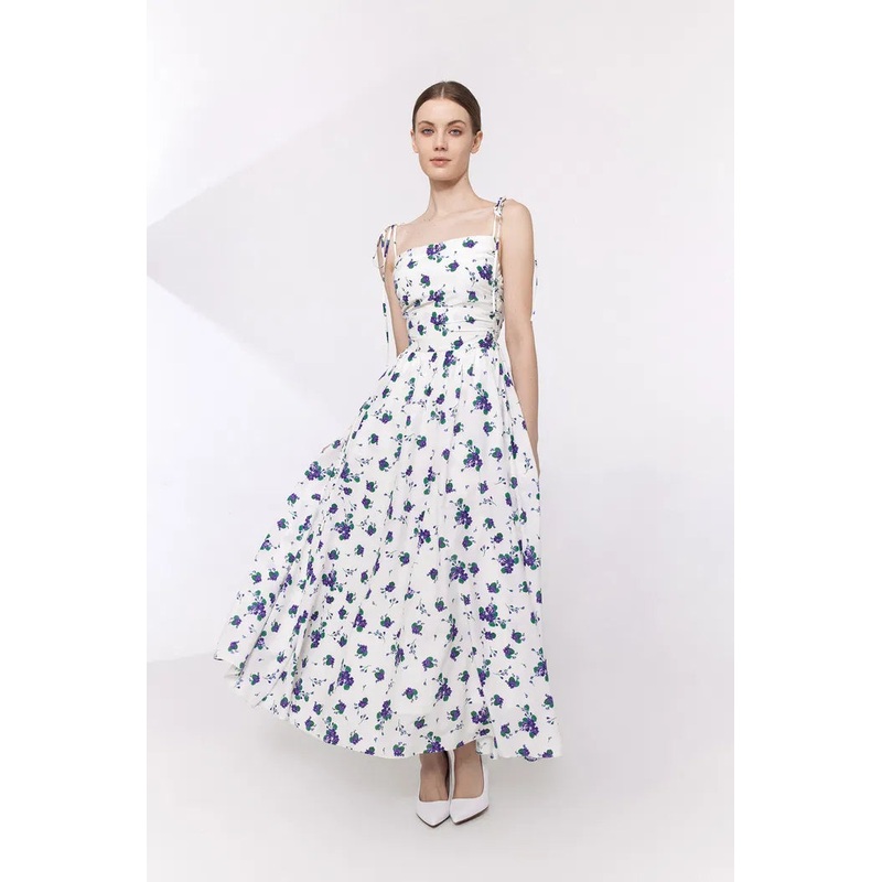 Lottie Floral Print Dress in Silk Cotton Blend XS