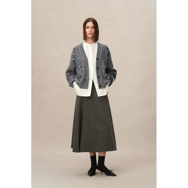 Olivia Floral Cable Cardigan in Merino Wool Cable Knit XS