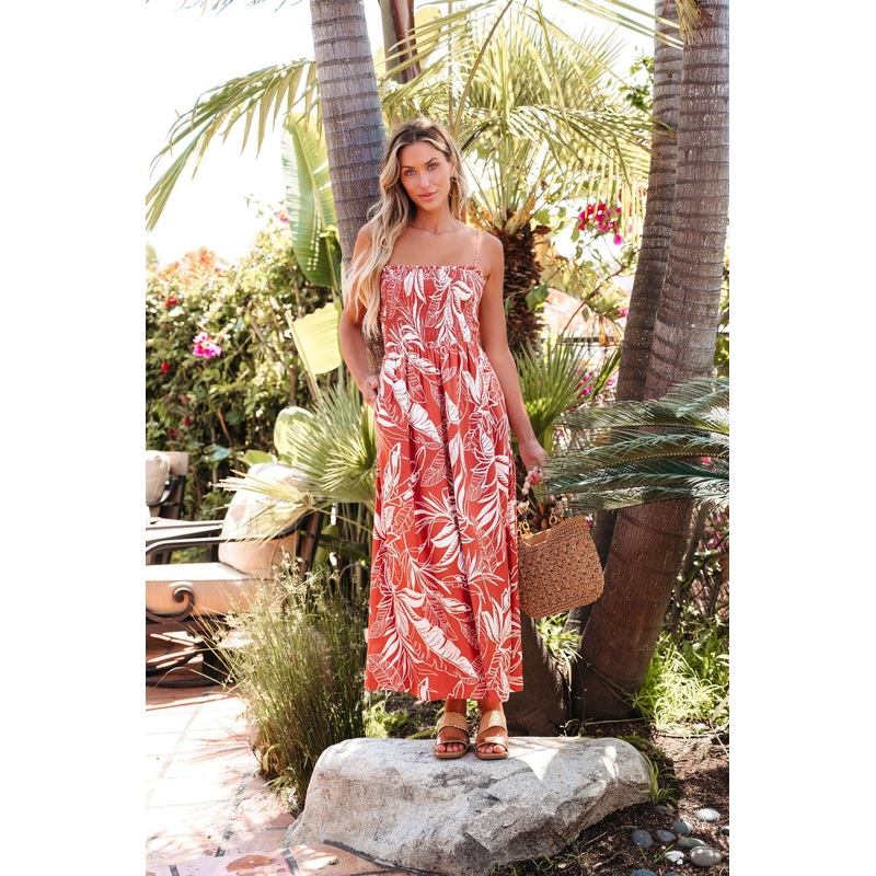 Red Poppy Grove Print Linen Midi Dress – FINAL SALE Small