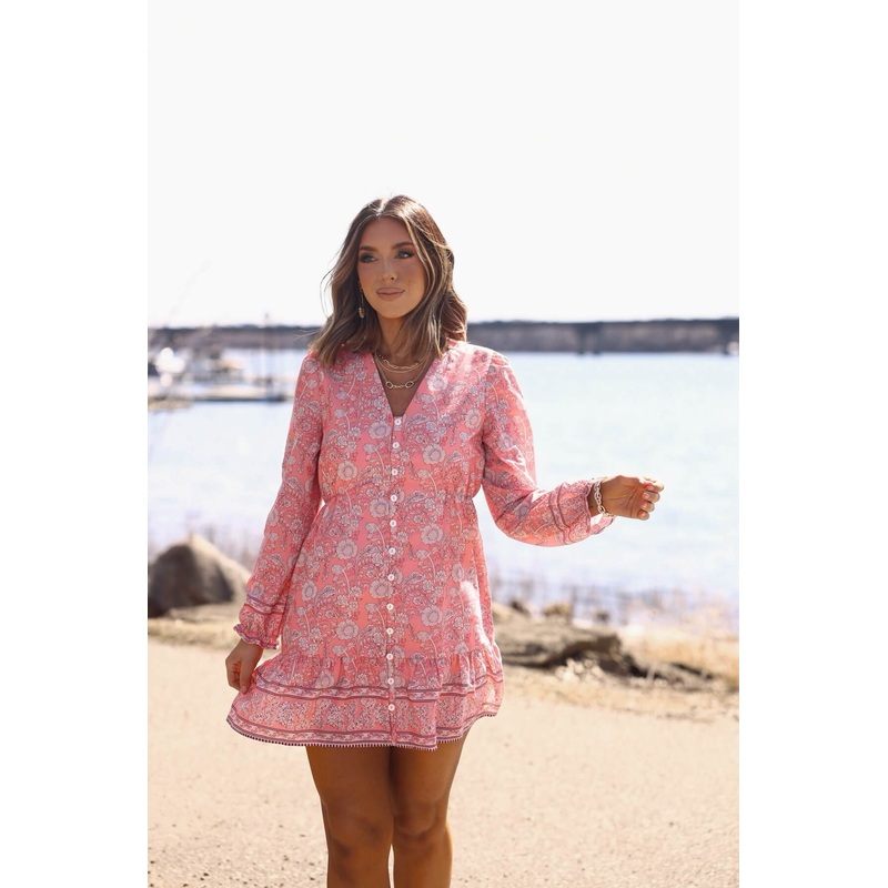 Rosie Pink Floral Print Buttoned Mini Dress –  DOORBUSTER Small