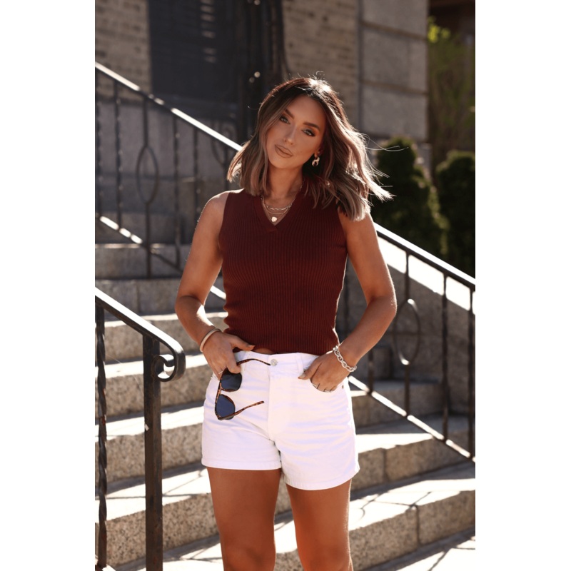 Allison Brown V Neck Sweater Top – FINAL SALE Small