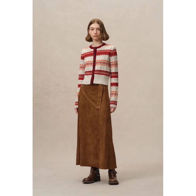 Ava Fair Isle Cardigan in Merino Wool Knit XS