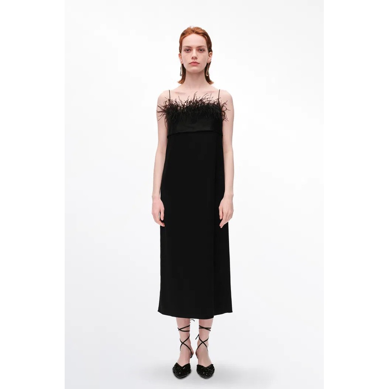 Callipoe Ostrich Feather Trim Dress XS