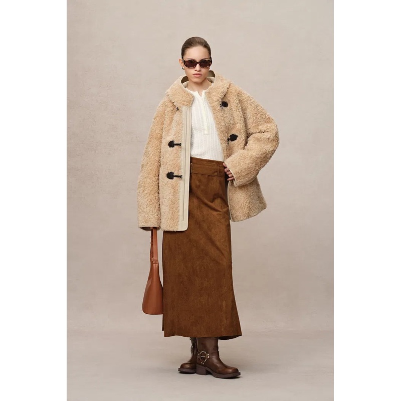 Clmence Semi Oversized Hooded Sherpa Short Coat in Wool Blend XS