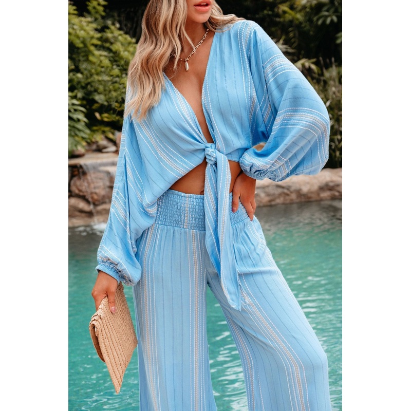 Elan Blue Multi Striped Tie Front Top – DOORBUSTER Small