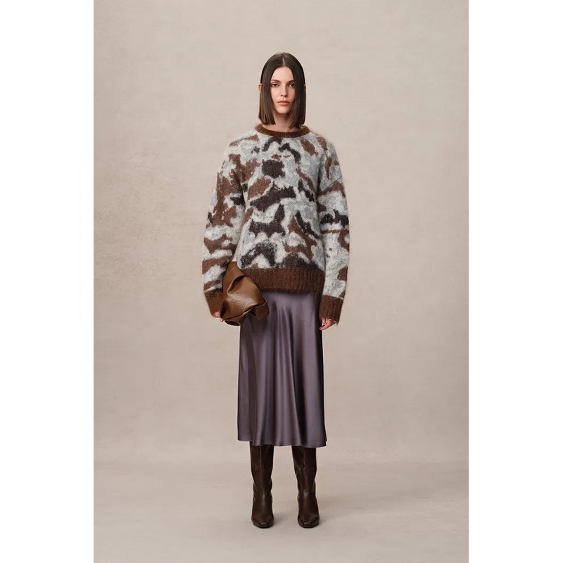 Fera Leopard Jacquard Sweater in Kid Mohair Blend Knit XS