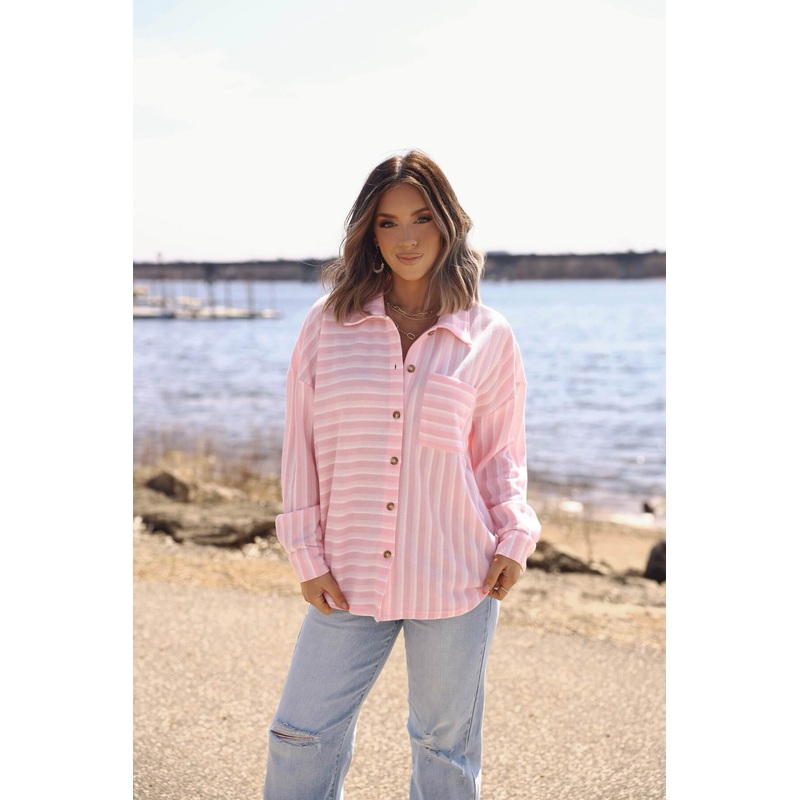 Glenn Pink and White Striped Button Down Top – FINAL SALE Small
