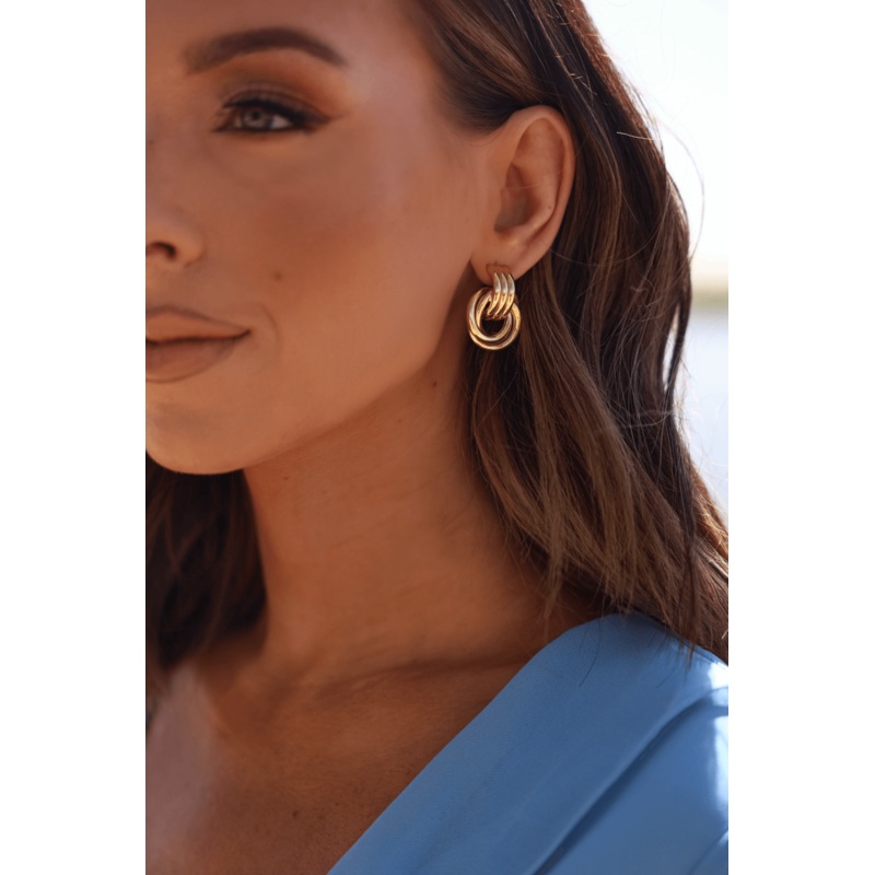Gold Dipped Interlined Hoop Drop Earrings