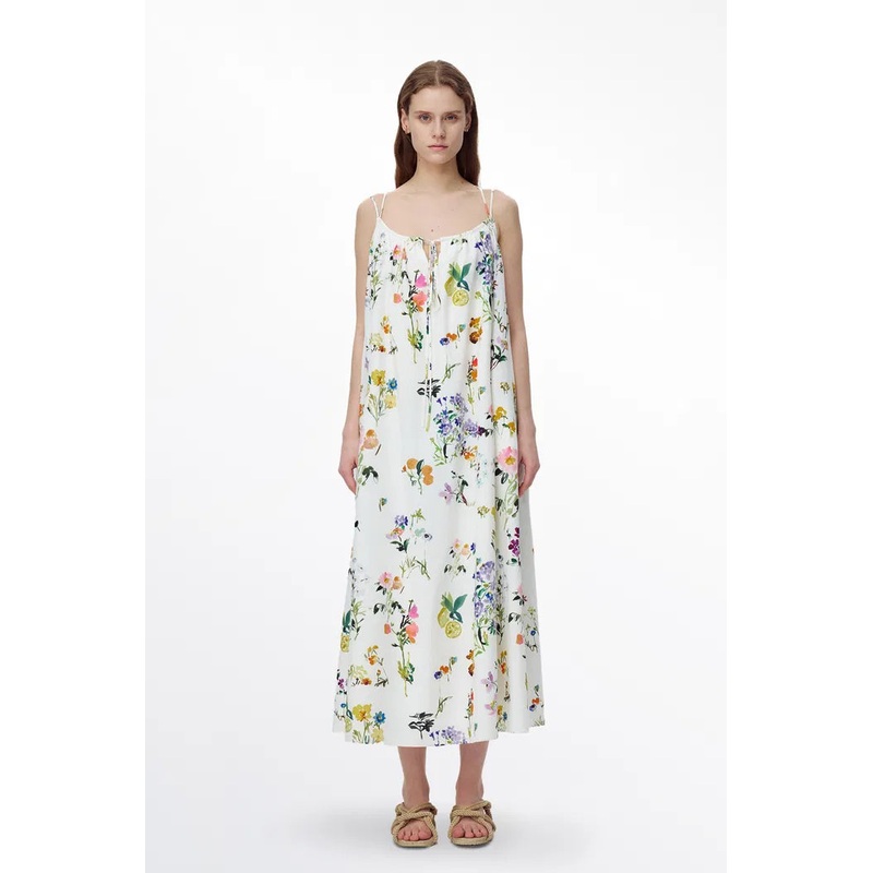 Lucie Flora Print Tie-Waist Dress in Silk Cotton XS