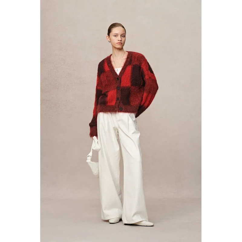 Nacton Checked Cardigan in Baby Alpaca Knit XS