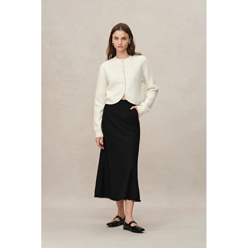 Otelie Hand Embroidered Cardigan in Baby Alpaca-Merino Wool Knit XS