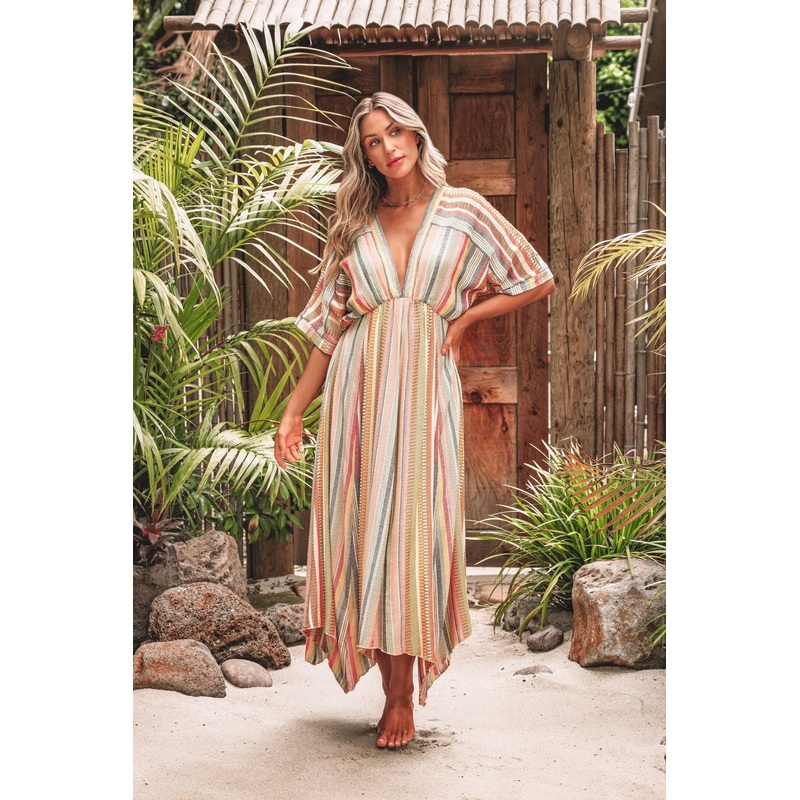 Pink Multi Stripe Kimono Sleeve Midi Dress – FINAL SALE Small