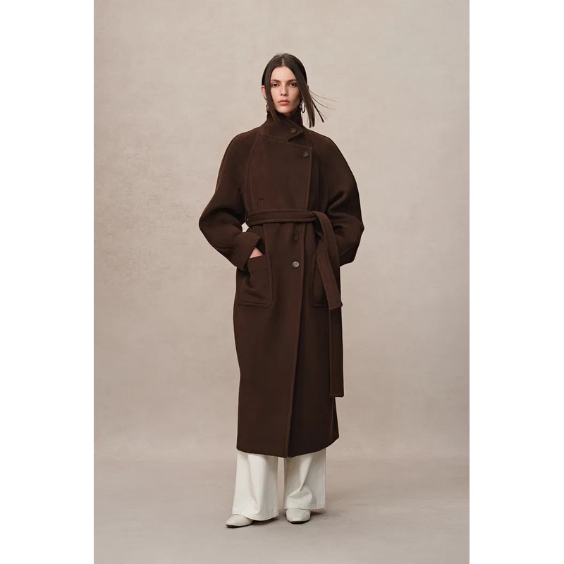Rond Maxi Lapel Long Coat in Merino Cashmere Blend XS