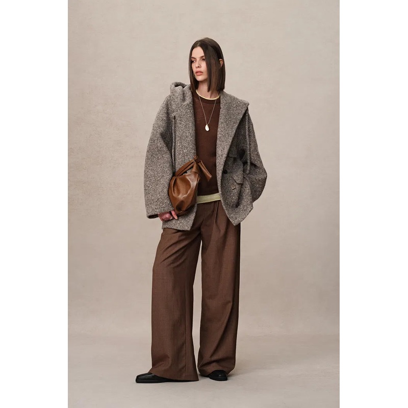 Rue Hooded Long Coat in Ultra-Light Wool Boucl XS