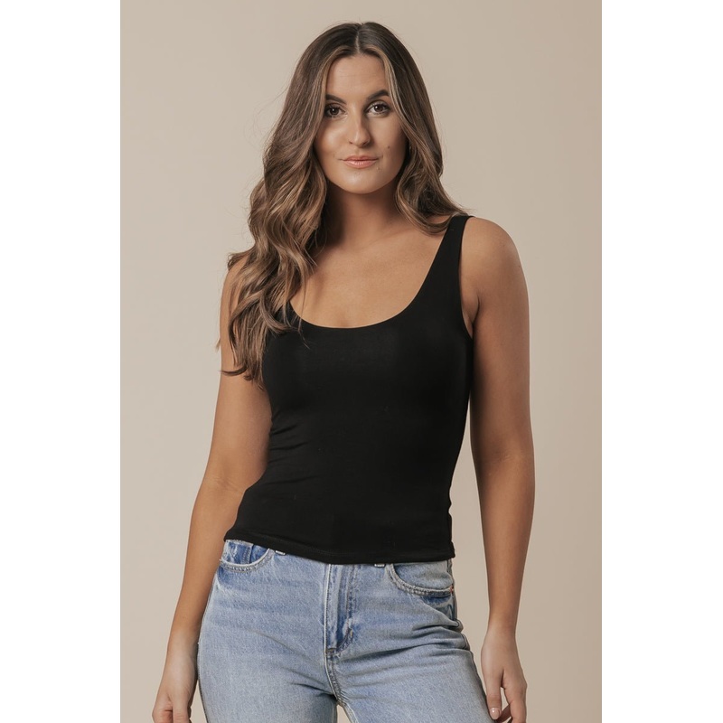 Scoop Neck Double Lined Jersey Tank – Black Small