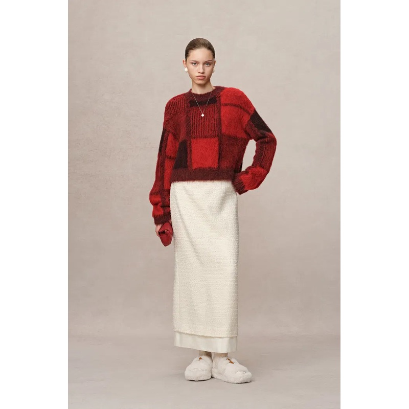 Sibton Short Checked Sweater in Baby Alpaca Knit XS