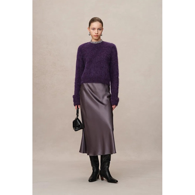 Violet Hand Sewn Crystal Stand Collar Sweater in Alpaca-Mohair Knit XS