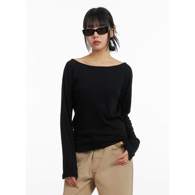 Basic Round Neck Long Sleeve IM414 Black S/M