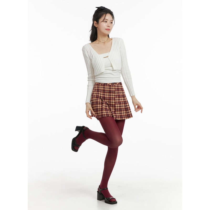 Plaid Mini Skirt OM421 Dark red S