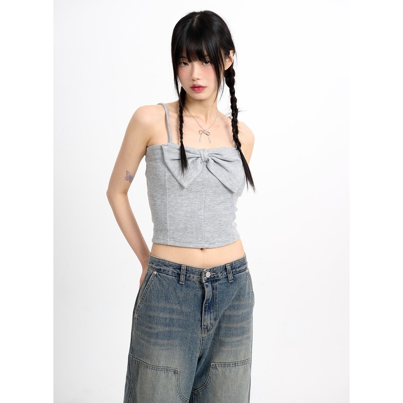 Ribbon Square Neck Cami Top CM415 Gray S/M
