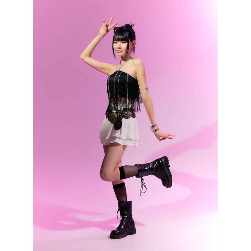 Ruffle Tiered Mini Skirt IM414 White S/M