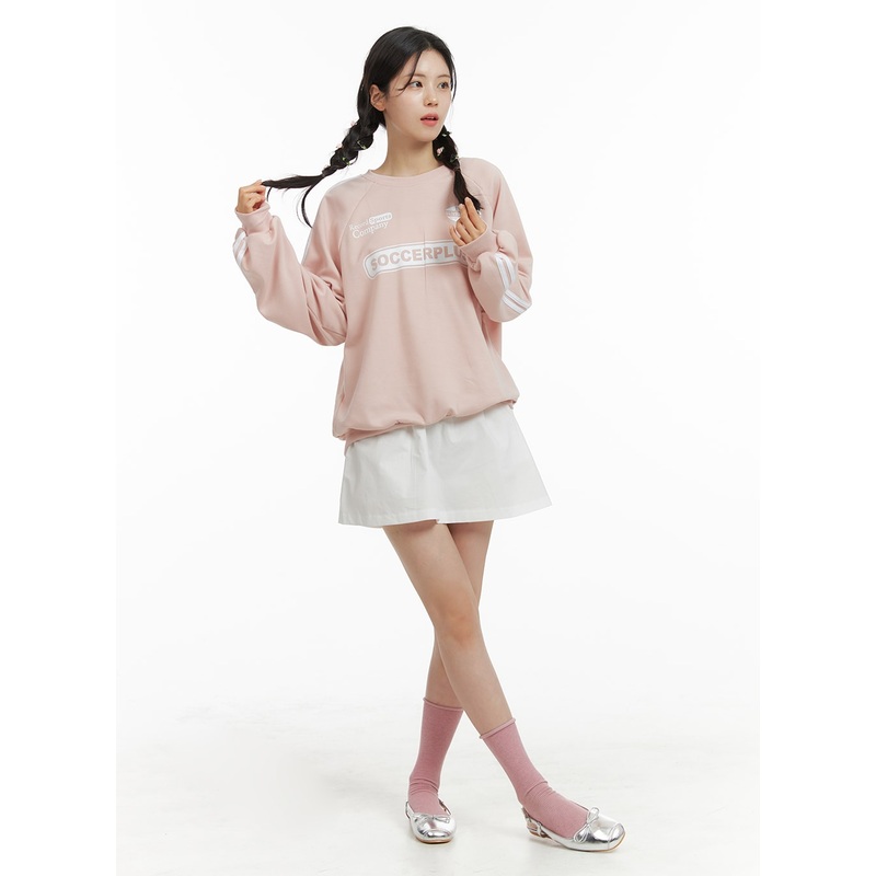 Semi-Shirred Cotton Mini Skirt OM420 White S/M