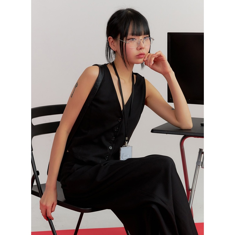 Solid Buttoned Vest IM414 Black S/M