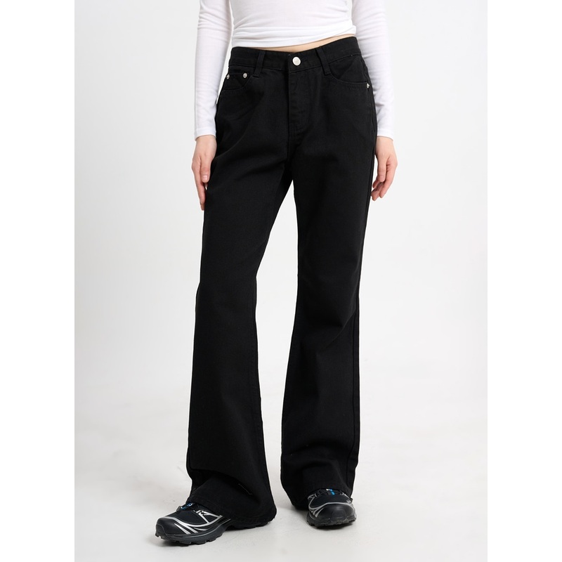 Solid Cotton Straight Pants CM415 Black S