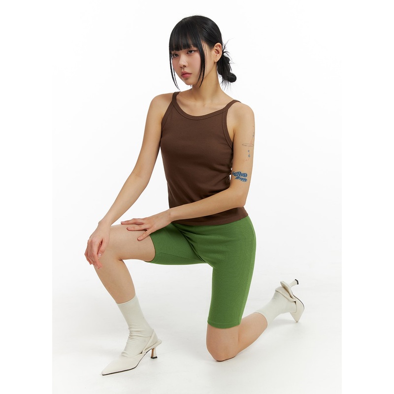 Solid Cotton Tank Top IM414 Brown S/M