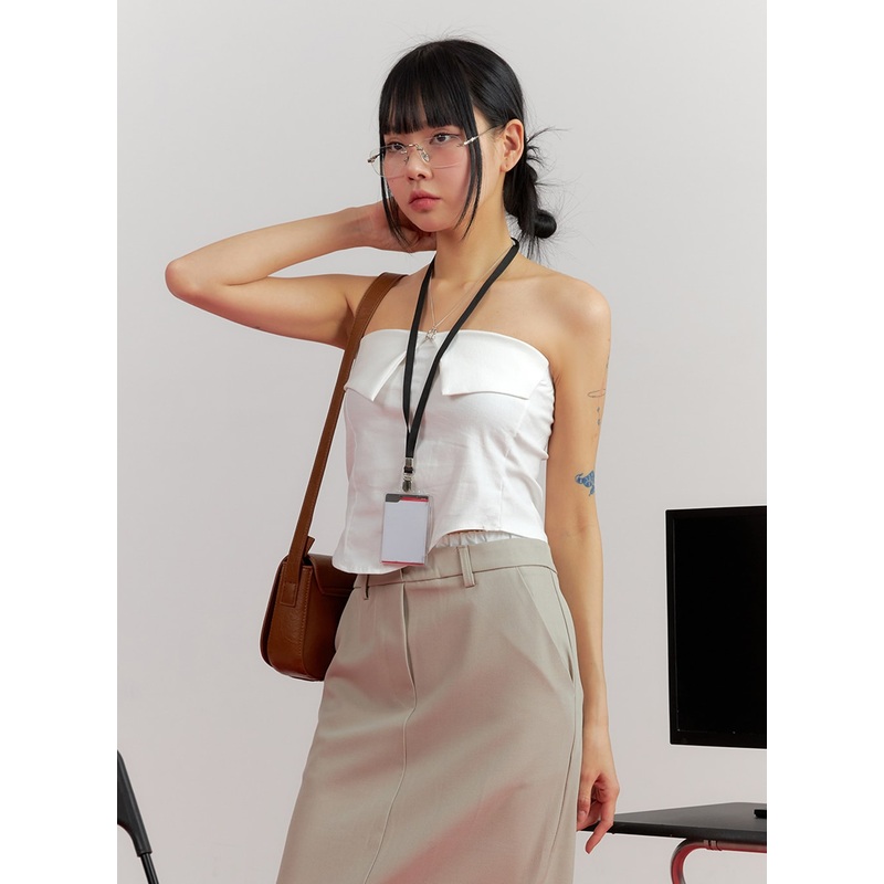 Solid Fold Over Tube Top IM414 White S/M