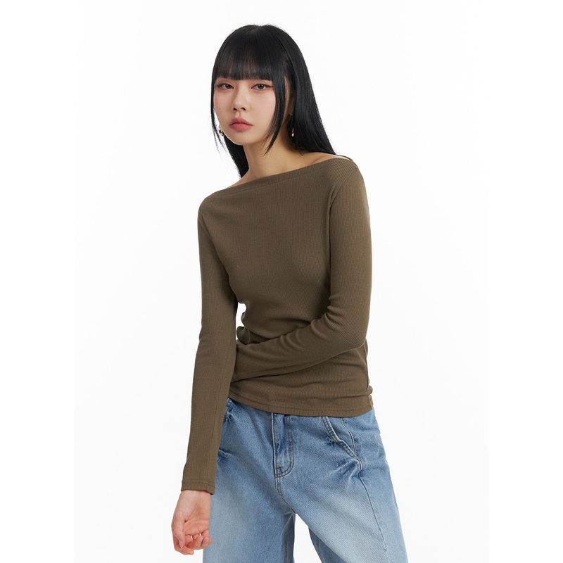 Solid Long Sleeve Top IM414 Dark brown S/M