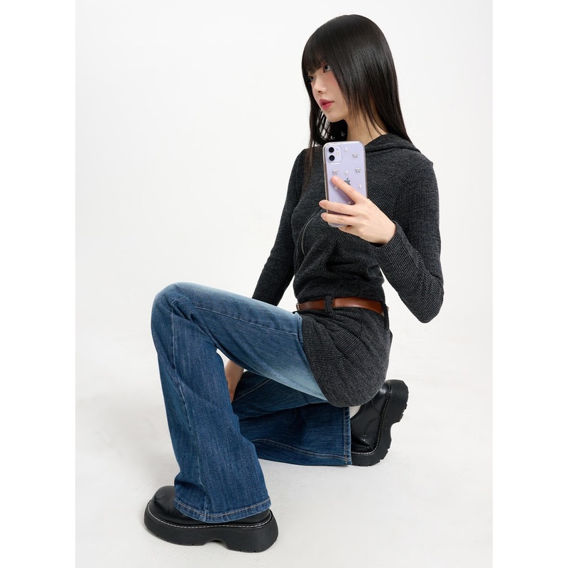 Solid Zipper Long Sleeve Hoodie CM415 Dark gray S/M