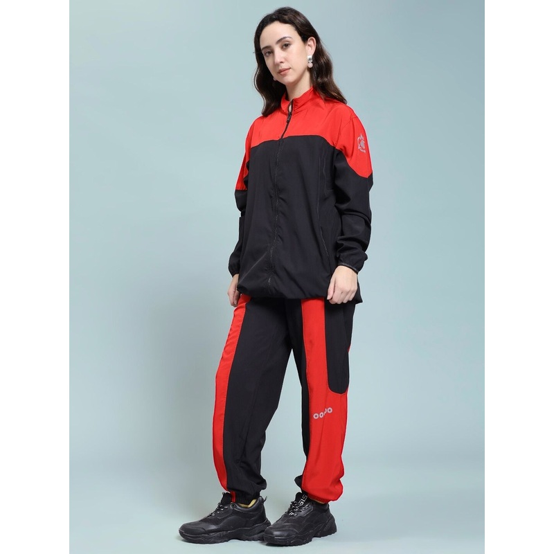 WOMEN POWER BLOCK CO-ORD SET BLACK RED XS