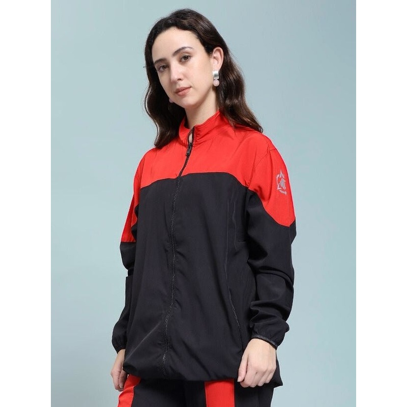 WOMEN POWER BLOCK RELAXED FIT JACKET BLACK RED XS