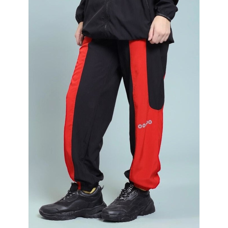 WOMEN POWER BLOCK RELAXED FIT JOGGER BLACK RED XS