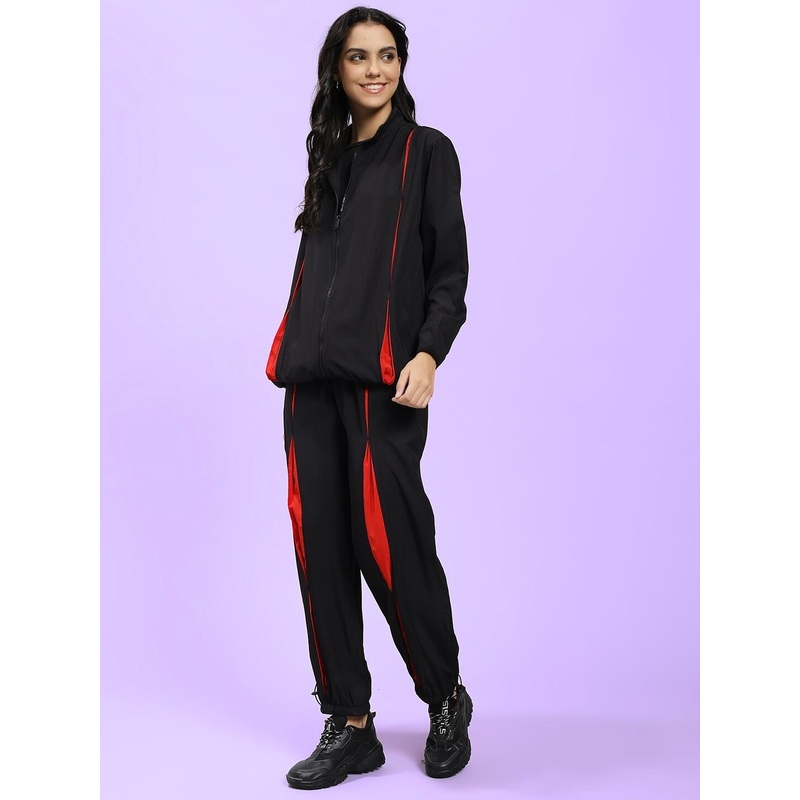 WOMEN UNISON RELAXED FIT CO-ORD SET BLACK RED XS